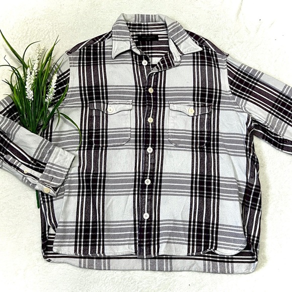 ALLSAINTS Oversized Purple Plaid Shirt Jacket/Shacket - Large - Picture 1 of 8